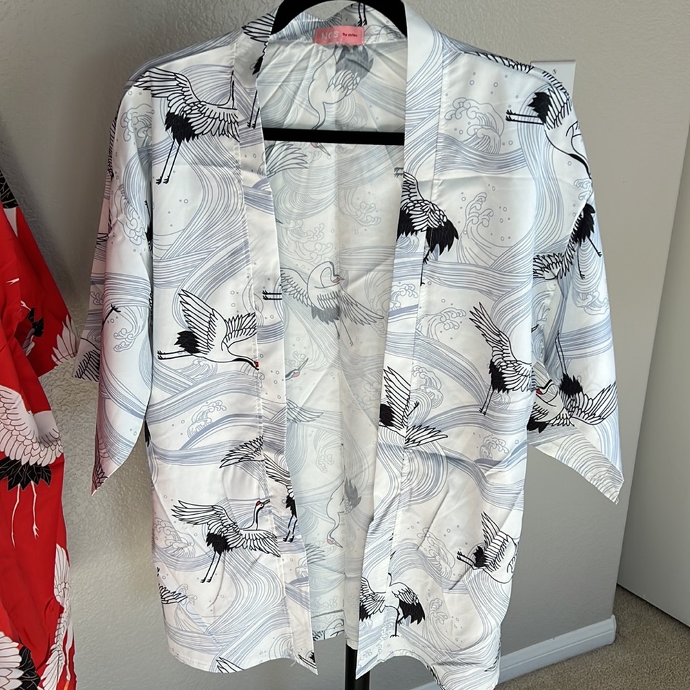 JAPANESE KIMONO 👘 white cranes with strap wrap sleep spring - Picture 5 of 6